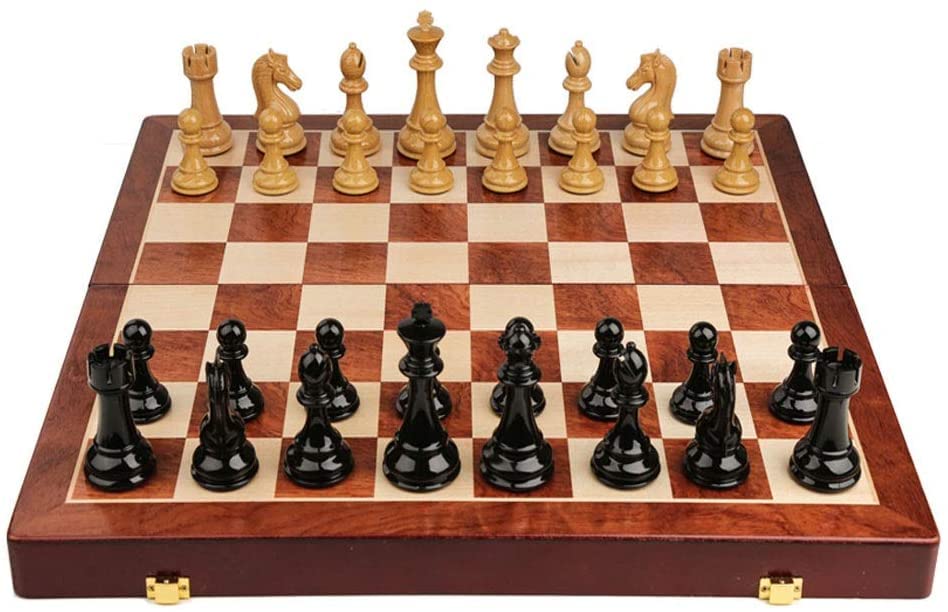 MRKU Set di Scacchi Pieghevole in Legno Naturale con Slot per riporre i Pezzi degli Scacchi Lavorati a Mano, Regalo di Alta qualità per Adulti, Scacchiera per Esterni