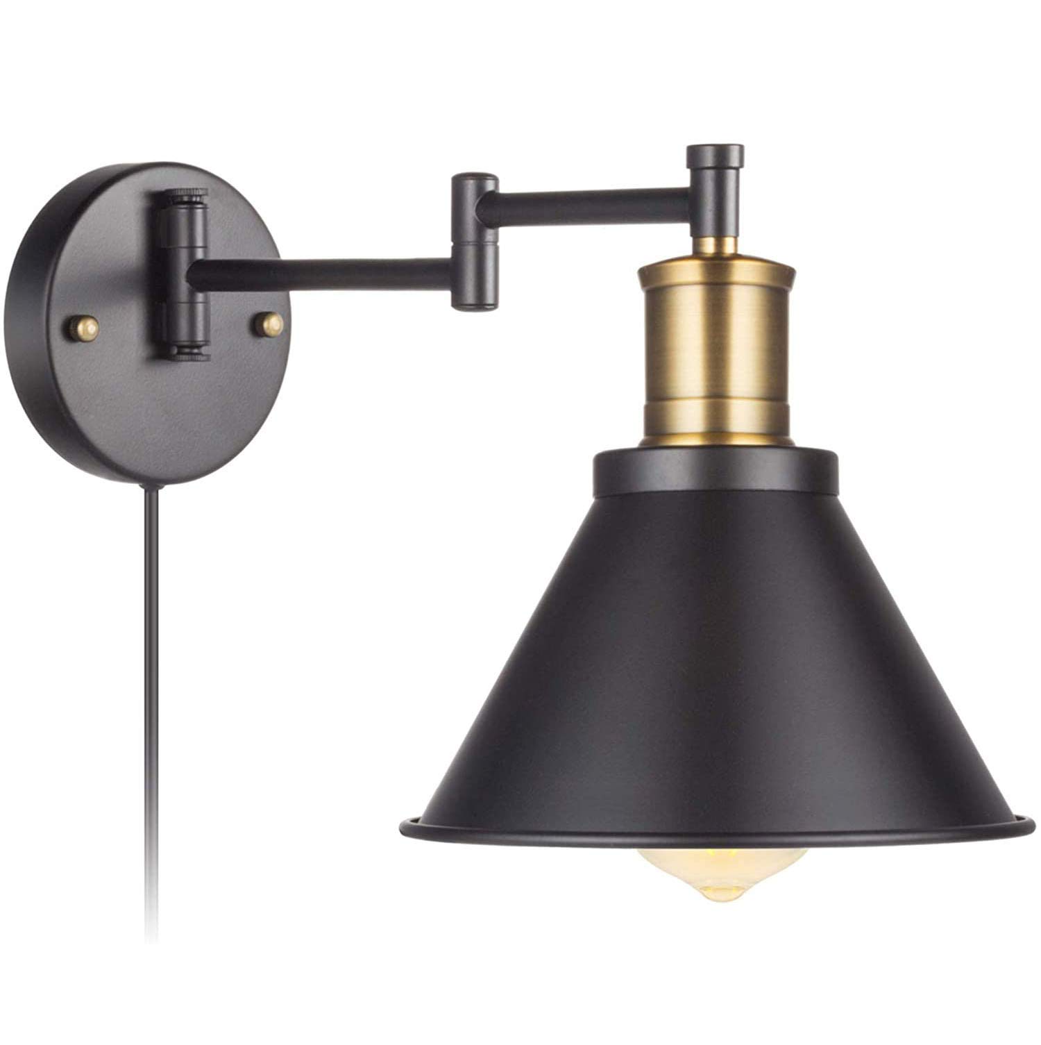 SMCCYYSD Swing Arm Wall Lamp Plug-in Cord Industrial Sconce, Bronze and Black Finish, with On/Off Switch, Bedroom Light Fixtures, Bedside Reading Lamp,1Pack