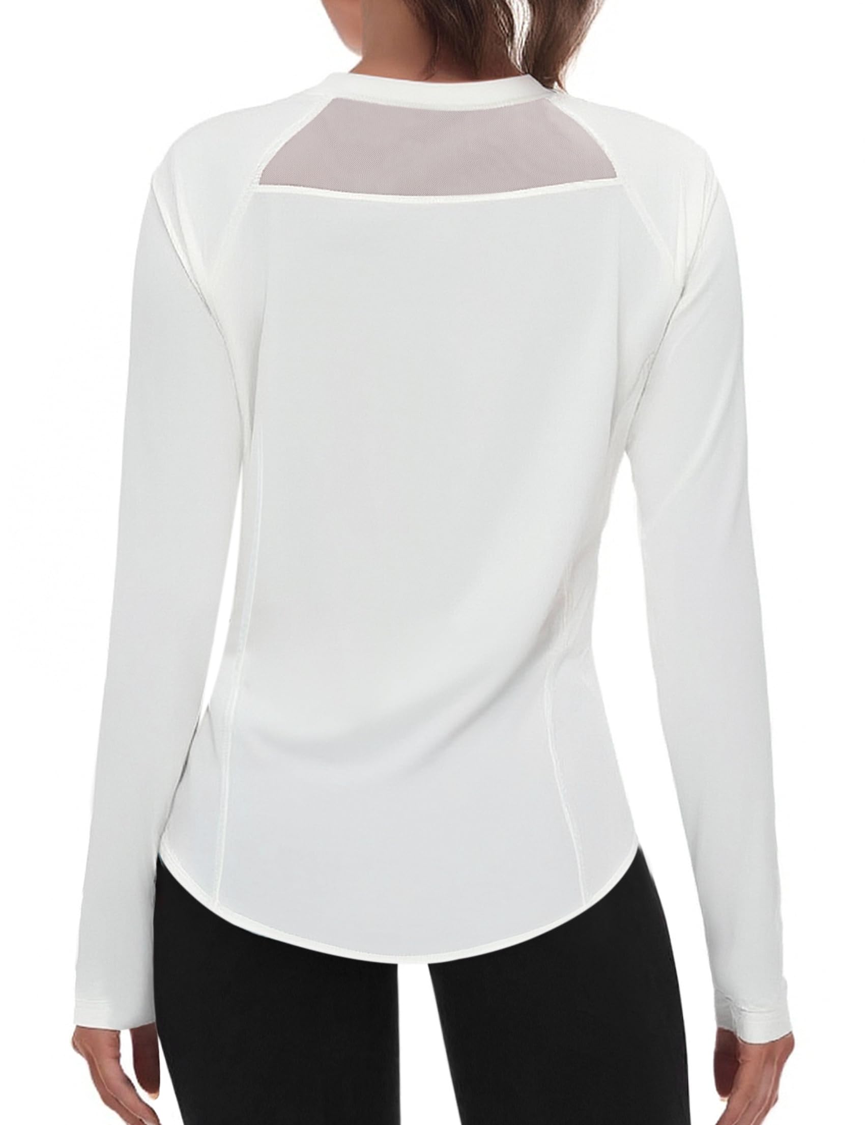 Wayleb UV Shirt Damen Langarm Sportshirt Rundhals Mesh Training | UV Sonnenschutz, Luftiger Rückeneinsatz, Weiches Stretchgefühl, Yoga, Laufen, Outdoor, Fitness