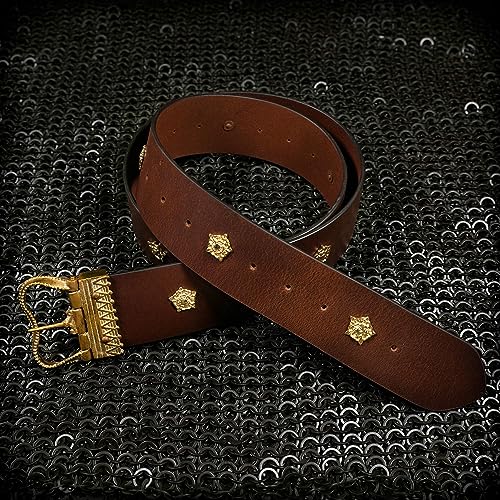 Mythrojan Medieval Leather Belt Viking Knight Decorative Belt with Heavy Brass Buckle for Medieval Events, LARP, Renaissance4