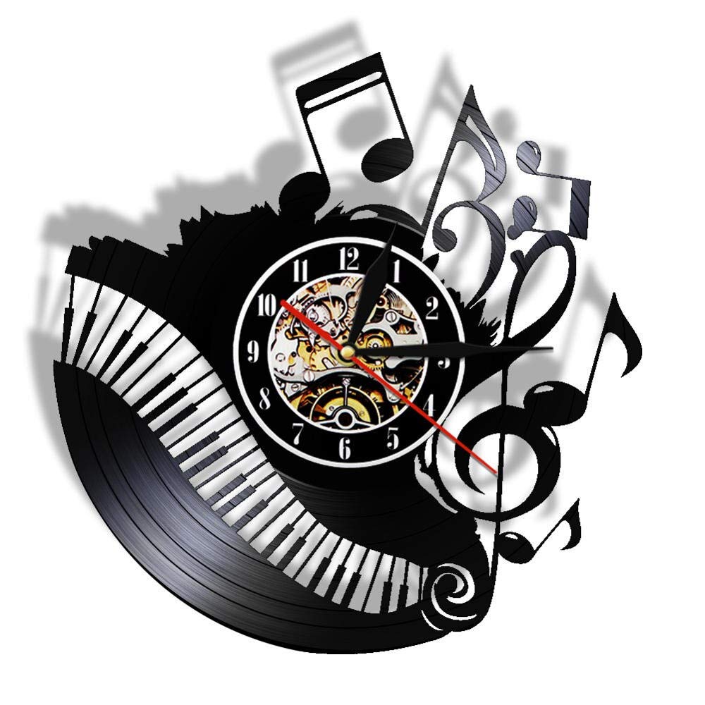 Note musicali Pianoforte Aula Disco in vinile Orologio da parete Musicista Pianista Insegnante Arte della parete Decorazioni per la casa Applique da parete Regalo per amante della musica Regali per