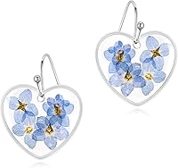 Vista 6 de Pressed Flower Earrings,Handmade Forget-Me-Not and Queen Anne's Lace Wildflower Earrings,Unique Resin Dried Flower,Perfect for Parties