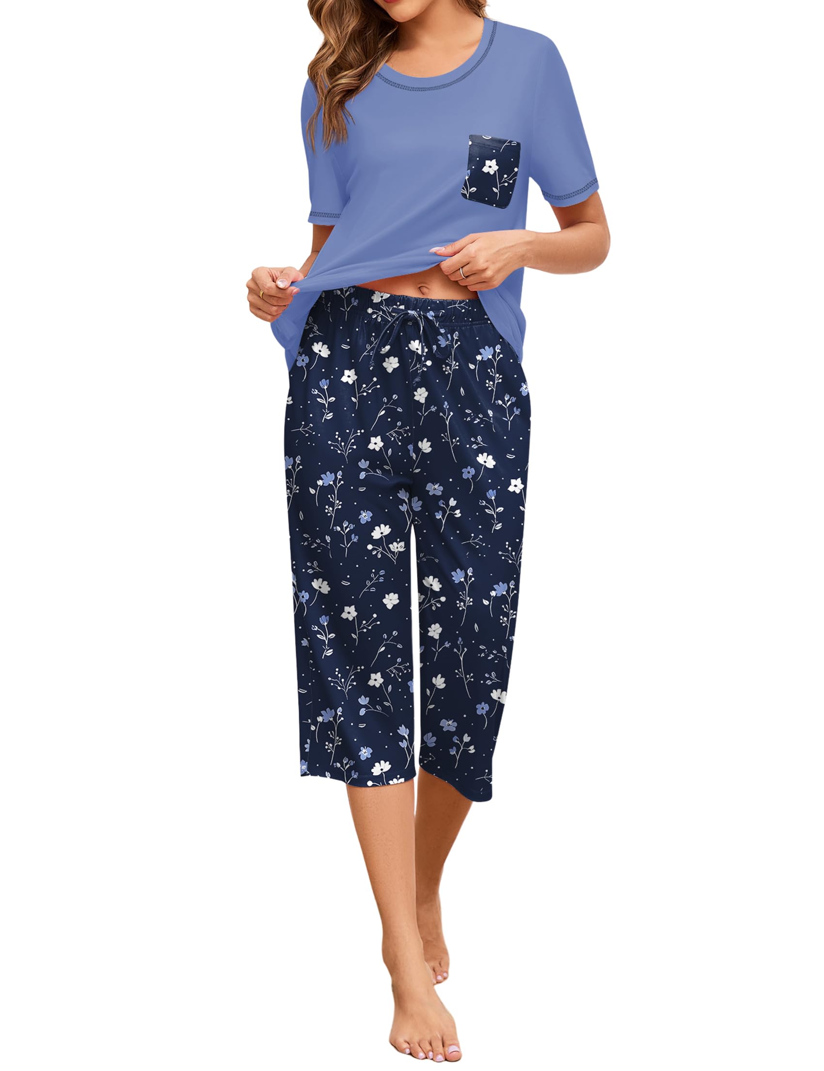 Namatime Nachthemd Damen Kurzarm Sommer Schlafshirt Printed