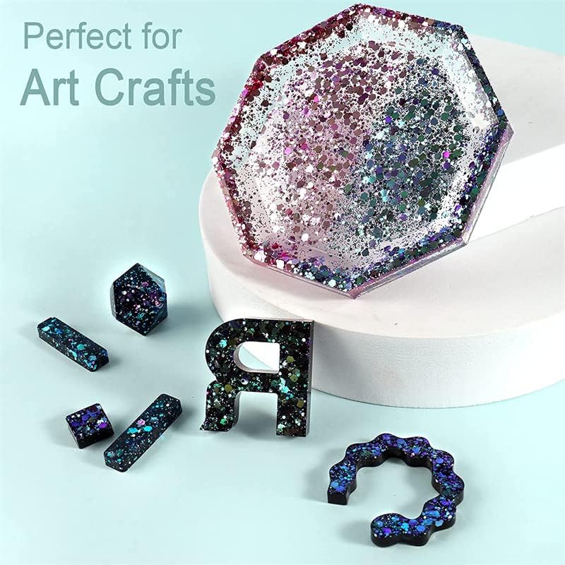 Miniatura 9 de Purpurina holográfica, purpurina negra holográfica, mezcla de purpurina gruesa, mezcla gruesa holográfica de poliéster para resina, bricolaje,