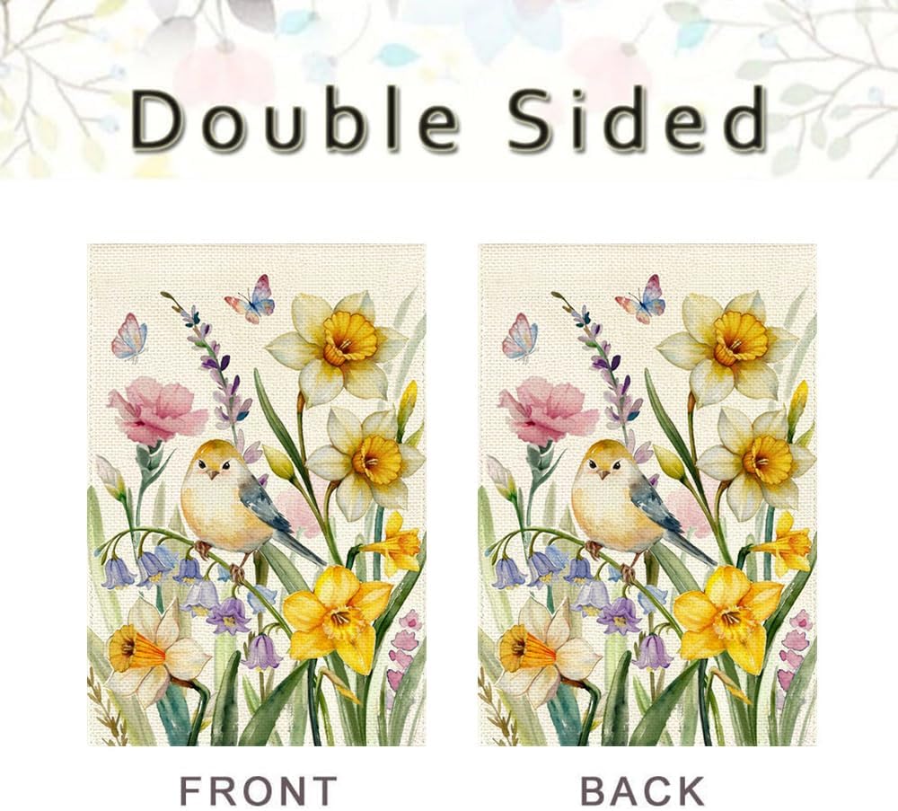 Spring Bird Daffodil Garden Flag 12x18 Inch Double Sided Outside Watercolor Flowers Seasonal Decorative Small Flag Outdoor Yard Porch Decoration - Image 6