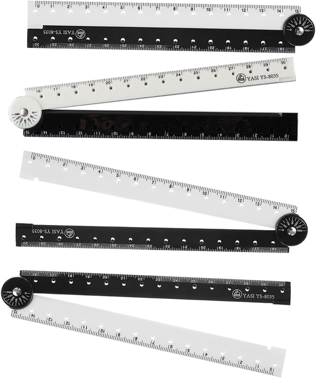 Bolivia's Folding Ruler, 4PCS 12 Inch Angle Measurement Ruler, Multi Acrylic Folding Ruler, Clear Flexible Black and White Rulers, Adjustable Geometry Measuring Ruler for Drawing and Measuring Tools