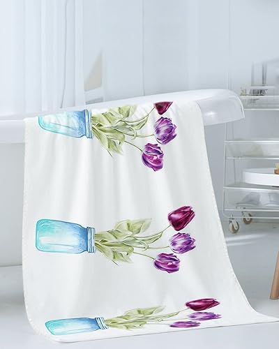 Miniatura 3 de Tulip Flower Bath Towels for Bathroom Set - Luxury Towels Gifts for Women,Quick Dry Beach Kitchen Hand Hair Face Yoga Workout Gym Towel and Dish