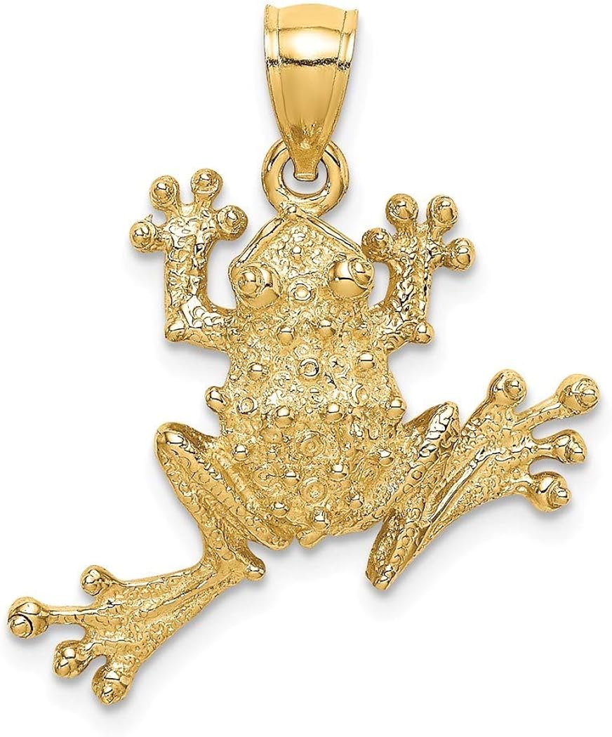 14k Gold Frog Pendant Necklace Textured / 2 d Measures 24