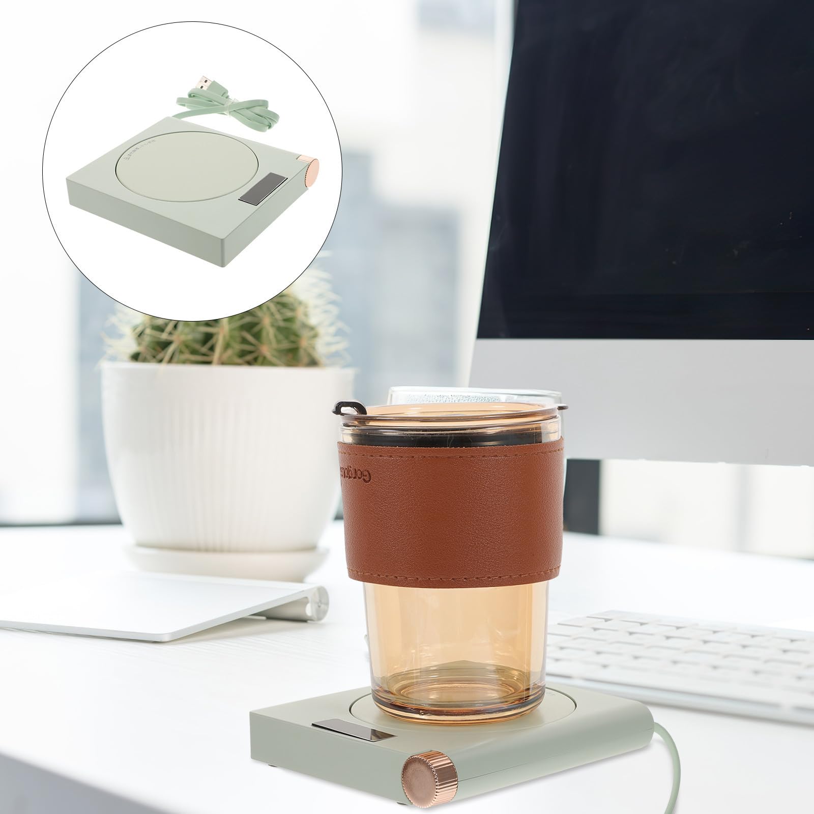 Scalda Tazzine Elettrico USB 20w Controllo Intelligente Temperatura Fissa e Spegnimento Automatico, in Plastico e Metallo, per Casa e Ufficio