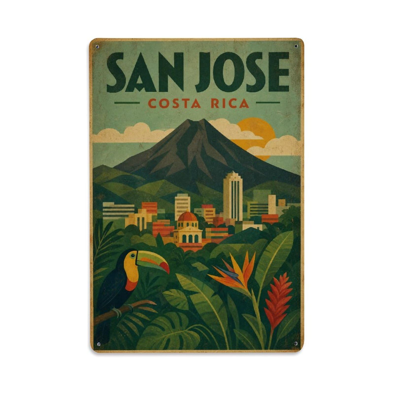 Metal Tin Sign Retro Travel Costa Rica San Jose