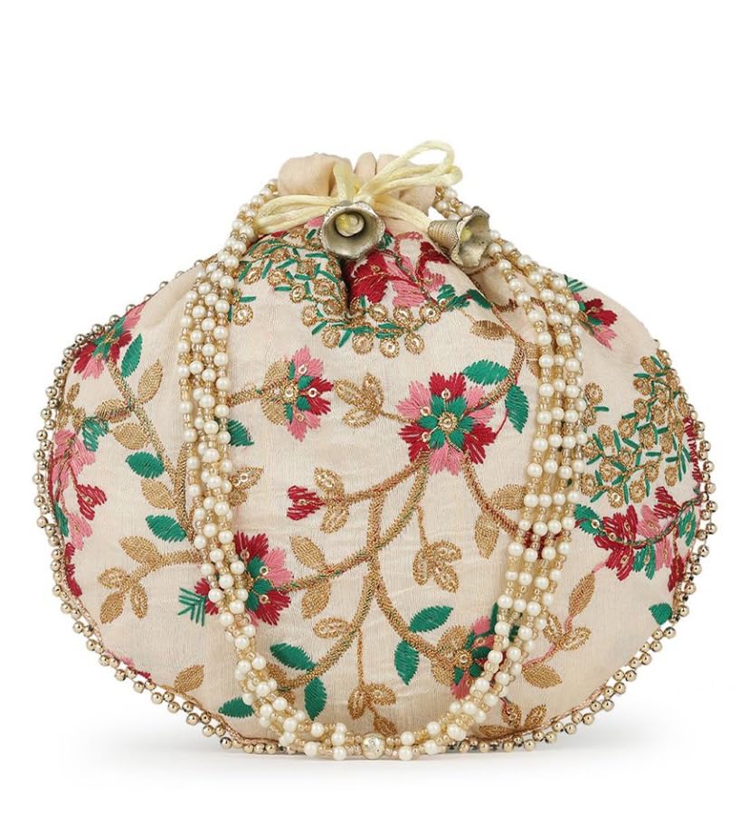 Thread Embroidered Potli Bag for Women with Pearl Handle-image-31