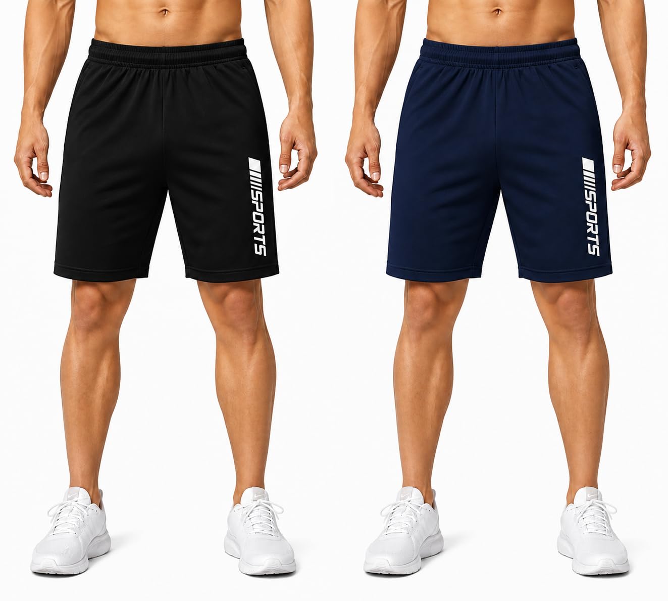 Men's Sports Shorts with Side Print, Black & Navy Blue-image-47
