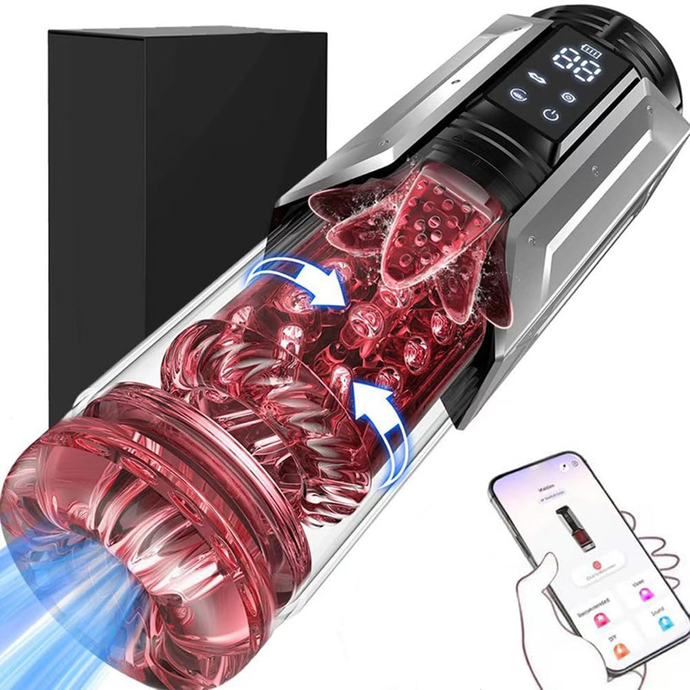 Masturbatore Uomo con Manicotto Extra, APP Sexytoysys Uomo con 9 Modalità Telescopica Rotazione Suzione Vibrazione, Pompa per Pene con Ingrandimento in 12 Secondi, Impermeabile per idromassaggio
