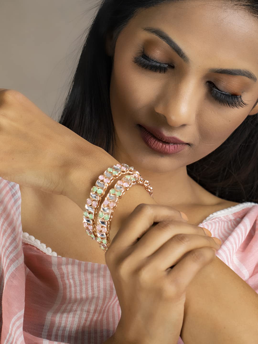 Women's Set of 2 Coloured Stones Bangles, Elegant Gift