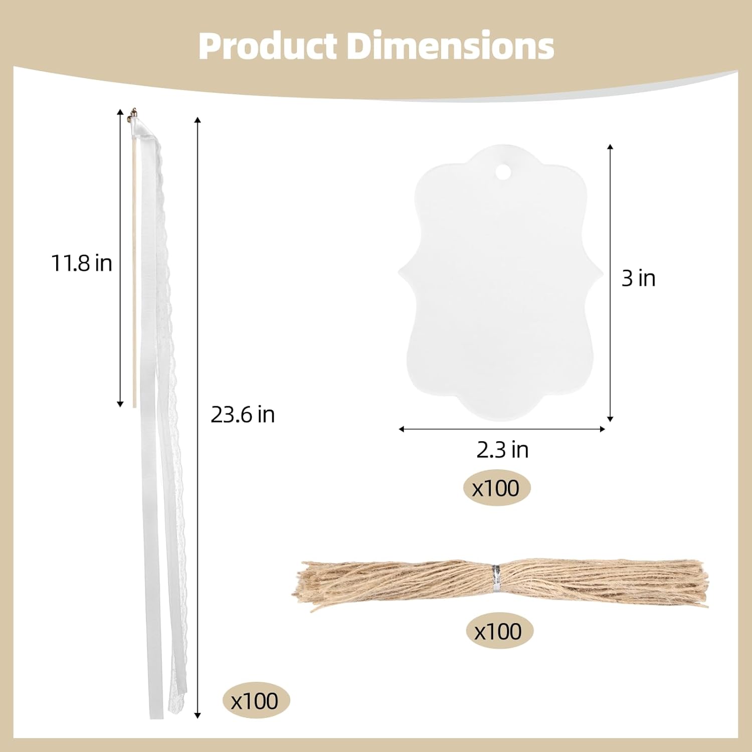 100 Set Wedding Wands Streamers with Bells, 100 PCS Wedding Send Off Ribbon Streamers Sticks and 100 Favor Tags, Wedding Send Off Items Party Favors Streamers Party Celebration Decorations
