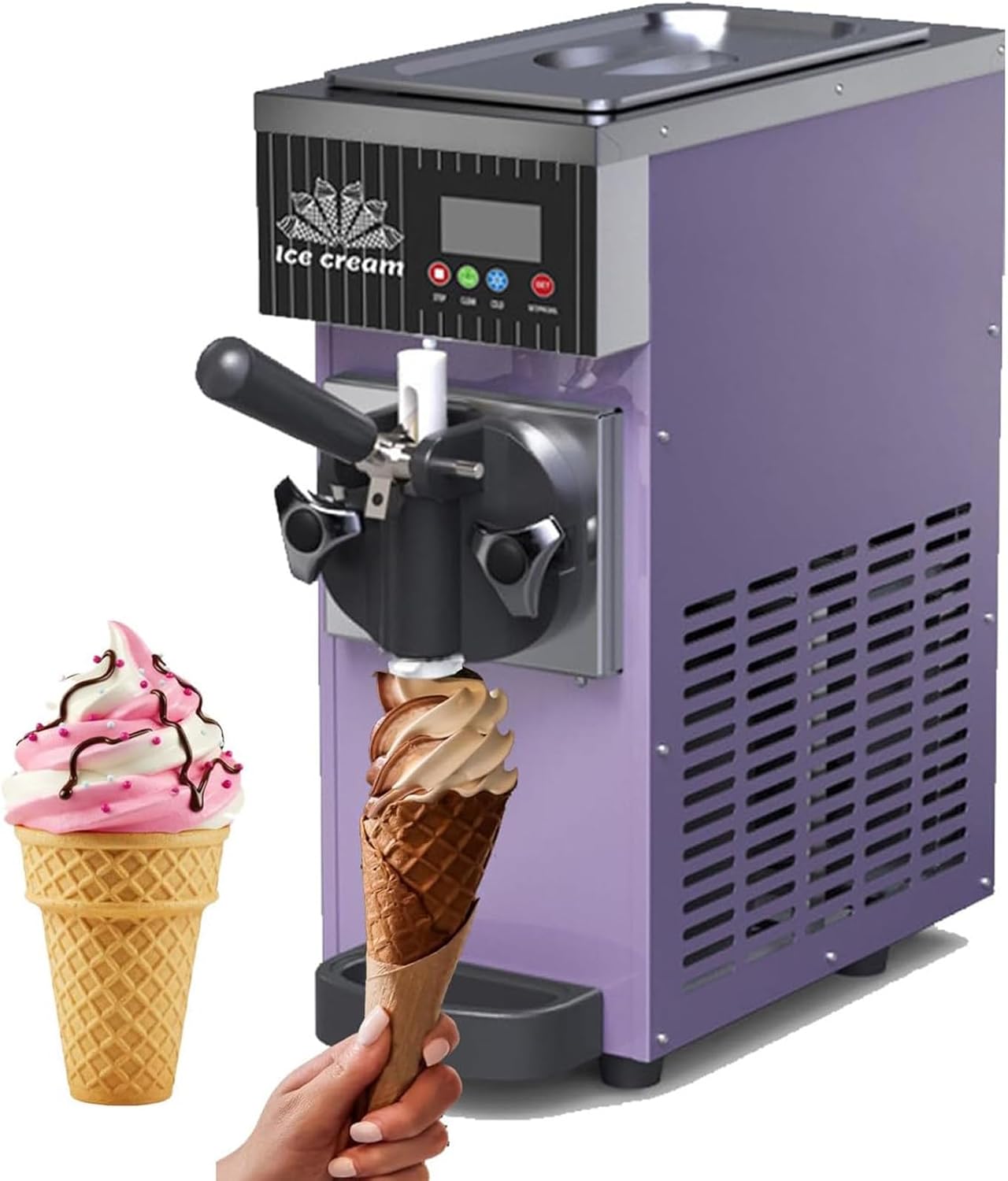 Soft Serve Ice Cream Machine for Home,Countertop Soft Serve Ice Cream Maker,4-5 Kg/H Yield,with Pre-Cooling,Auto Clean,LCD Panel Soft Serve Maker Single Flavor Soft Serve Ice Cream Machine,Purple