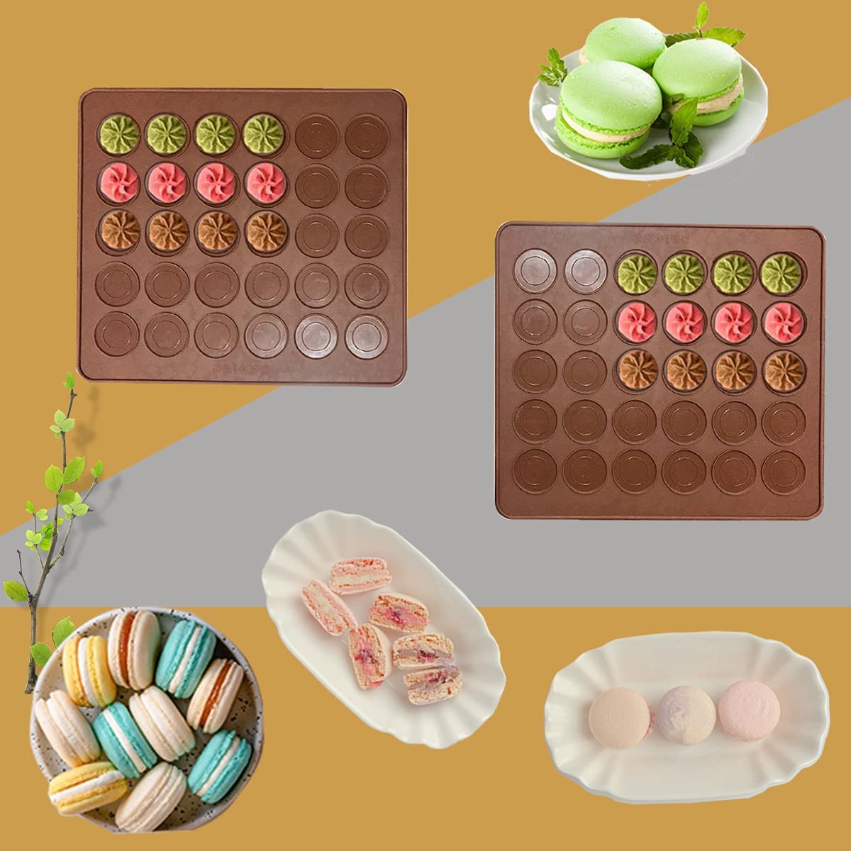 Tappetino In Silicone Per Macaron, 2 Pezzi 30 Fori, Stampo Antiaderente Per Dolci, Accessorio Da Forno Multiuso (28x25 Cm) - 3
