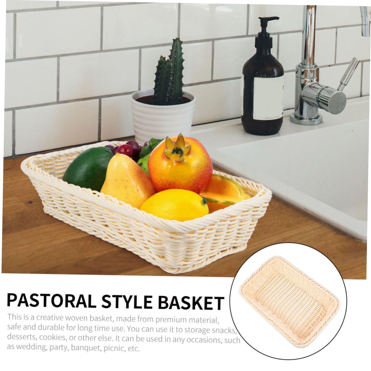SOLUSTRE 1Pc Woven Fruit Basket Storage Container for Fruits Bread and Snacks Lightweight and Sturdy Design for Home Office and Restaurant Use Smooth Finish for Safe Handling