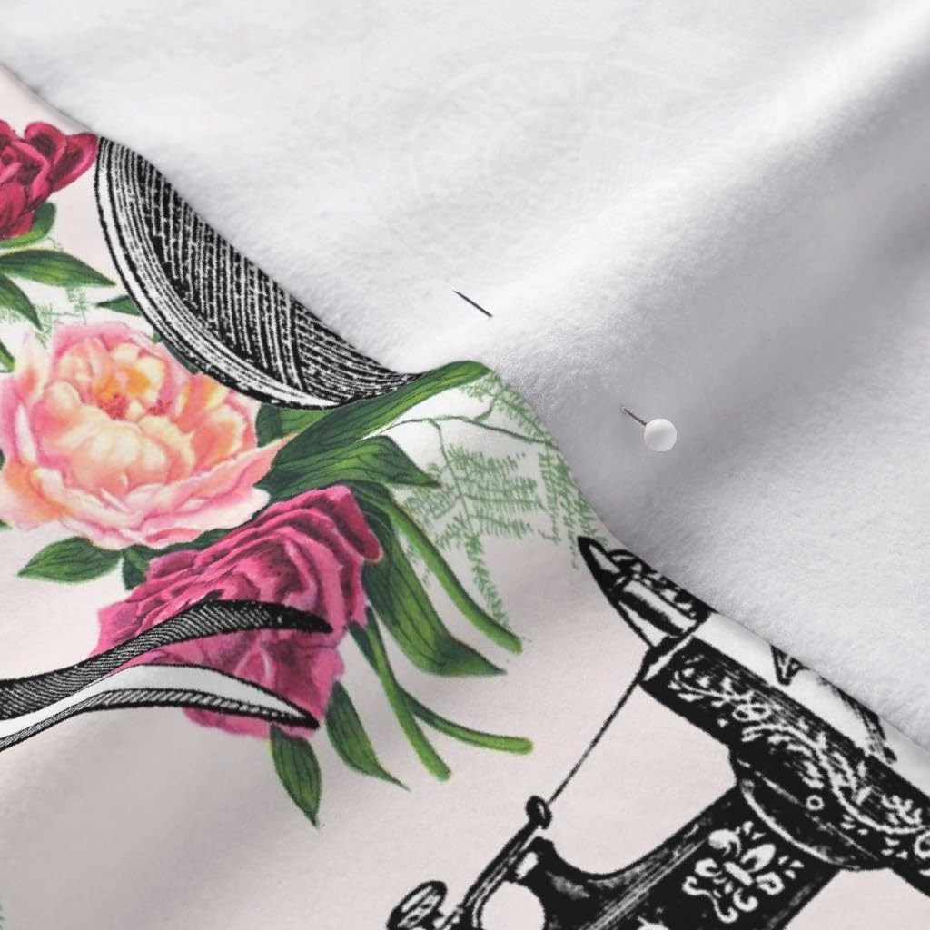 Spoonflower Fabric - Vintage Sewing Roses Pink Printed on Polartec(R) Fleece Fabric by The Yard - Sewing Blankets Loungewear and No-Sew Projects