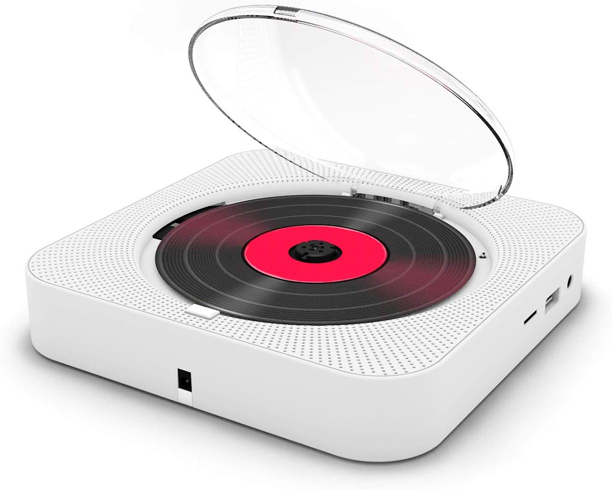 Eacam KC-909 Portable CD Player Built-in Speaker Stereo CD Players with Double 3.5mm Headphones Jack LED Screen Wall Mountable CD Music Player with IR Remote Control Supports CD/BT/FM/TF Card/AUX
