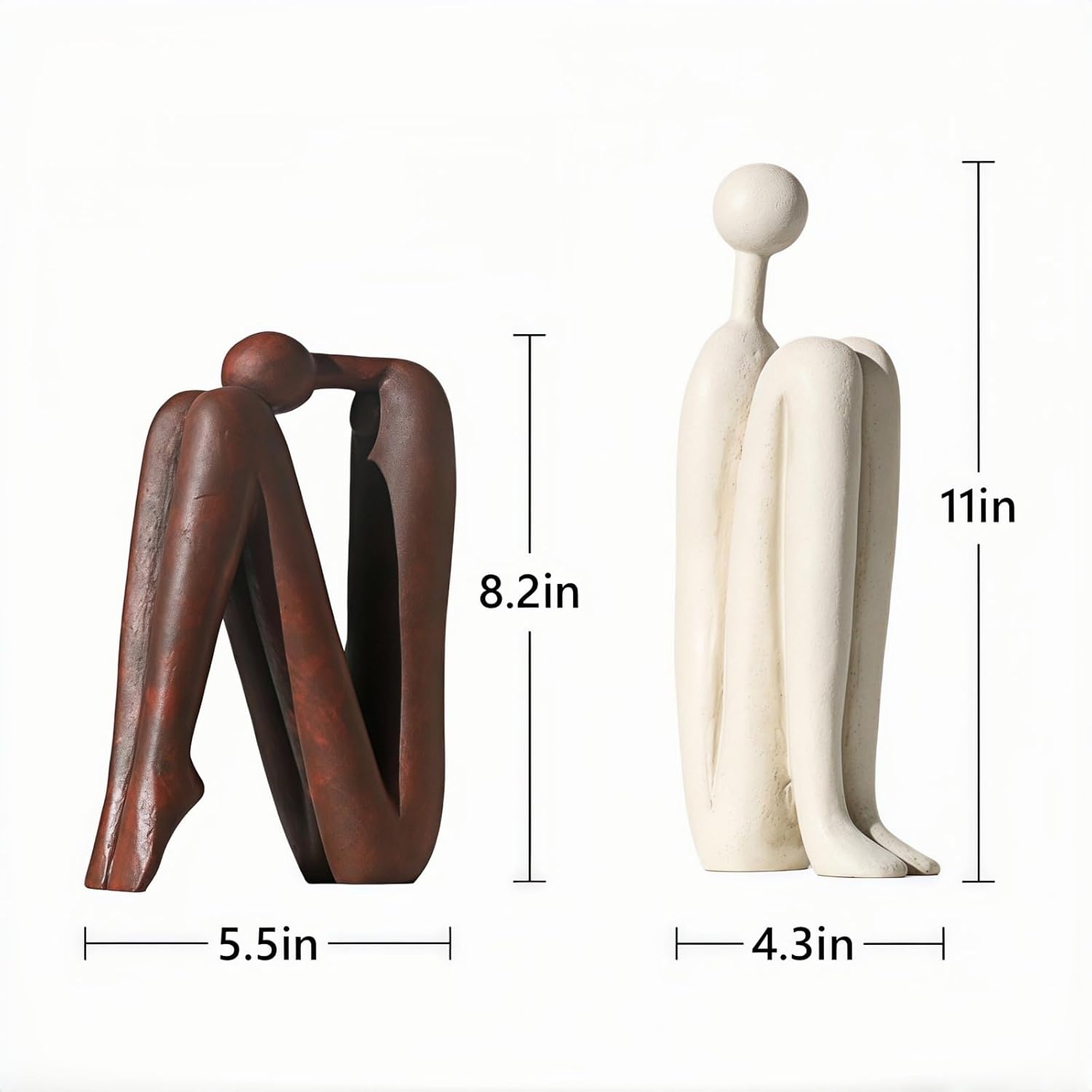 Resin Book Ends, Abstract Thinker Modern Minimalist Decorative Sculpture Bookends, Non-Slip Heavy Duty Bookends for Shelves for Home Office Shelves Desk, Set of 2 (Brown & White)