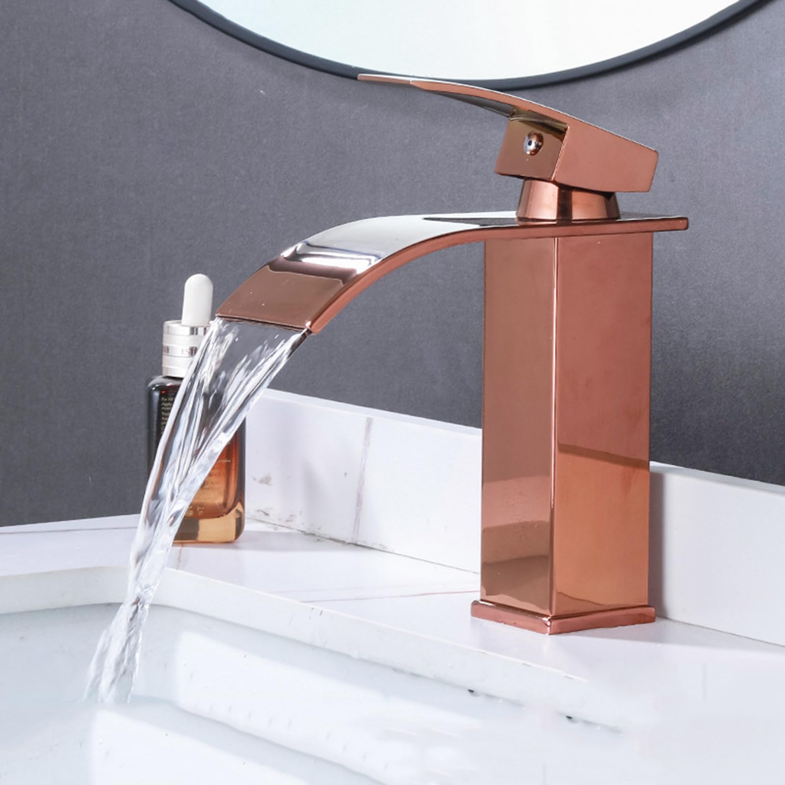 Grifo Lavabo Cascada Monomando Frío Y Caliente Grifo Baño Grifo Monomando Lavabo,oro Rosa,corto