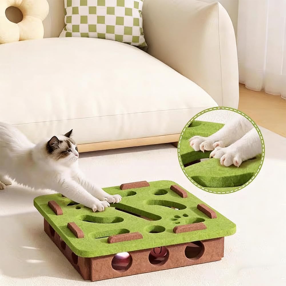2026 Upgrade Cat Nail File Enrichment Box 3 In 1 Felt Maze Cat Toys Interactive Cats Nail File Scratch Enrichment Box With Bell Ball & Sandpaper Inside For Indoor Cats Claw Care