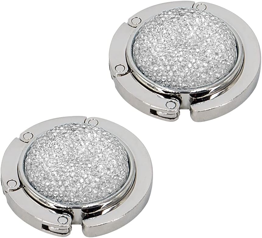 TANOSII Foldable Purse Hook Floding Handbag Hanger Bling Rhinestone Bag Holder for Table Desk 2 PCS White