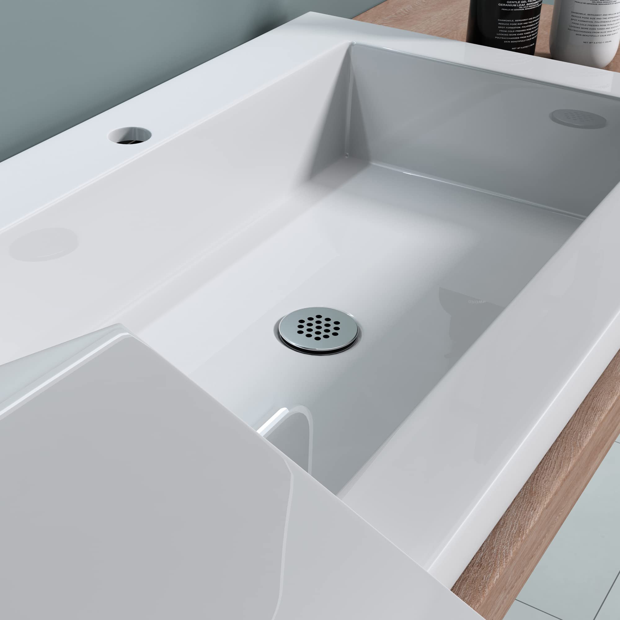 doporro Lavabo Empotrado de Mármol Fundido 120x46x13,5 cm, Lavabo Derecho Blanco con Encimera Amplia y Orificio para Grifo, Diseño Moderno, Conexión DIN, Colossum820