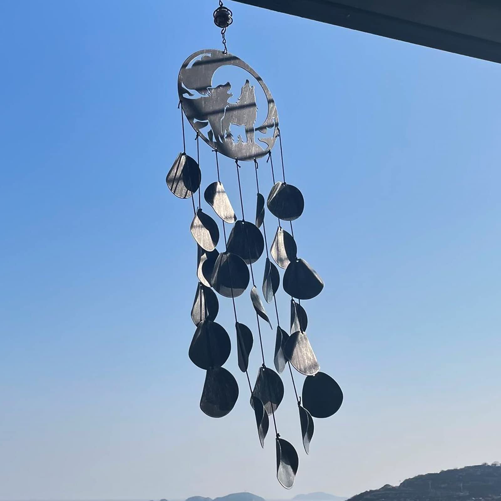 Wolf-Traumfänger Windspiel – Rustikale Winddekoration Mit Tiefem Ton Für Garten & Terrasse