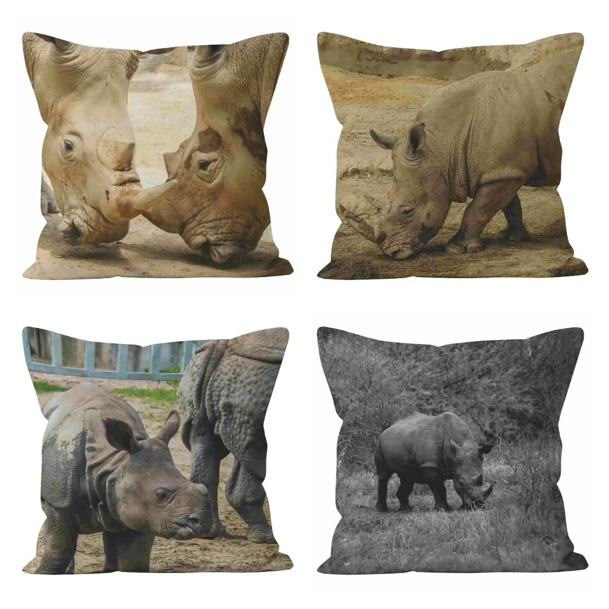 Linge housses de coussin 50x50cm CEVAN en lin motif nature du rhinocéros pour déco durable