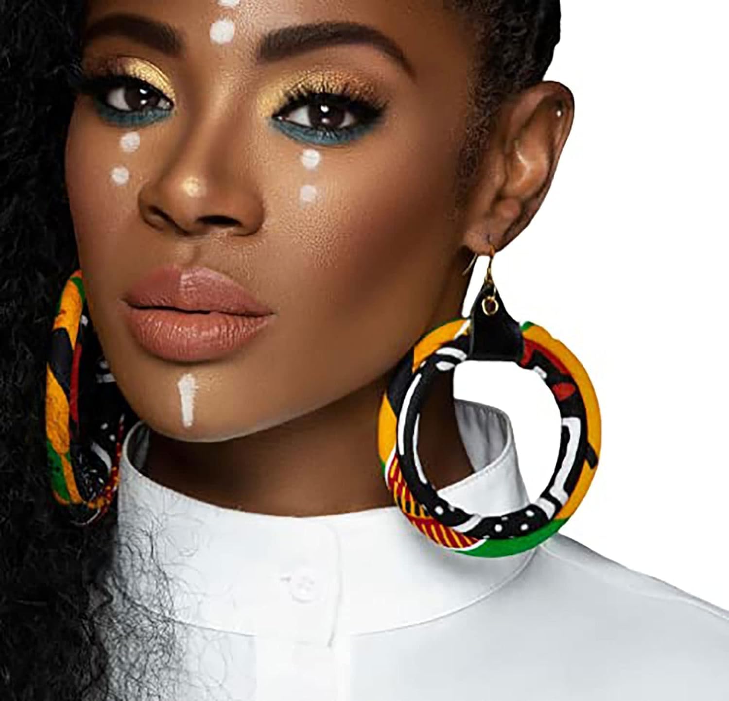 Cloth & Cord African Kente Print Hoop Earrings | Multi-color, Black, Green, Red, Yellow | Gold Earring Hooks