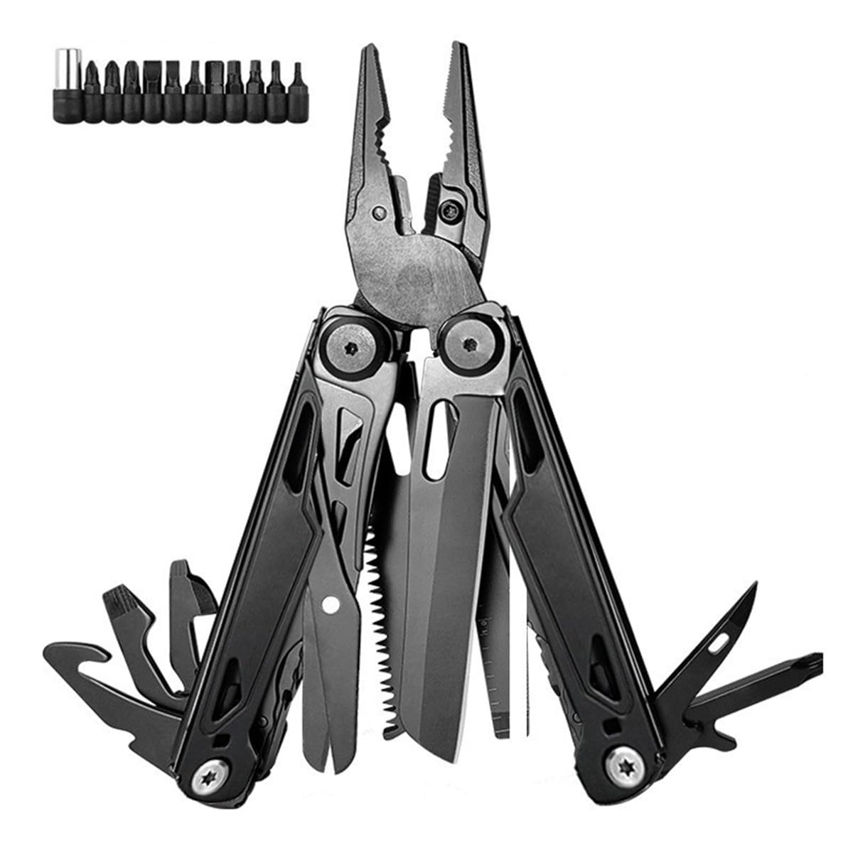 Hoite 16-in-1 Multi-Tool Pliers Includes Carry Bag Stainless Steel Multifunctional Tool Featuring A Wire Cutter, Bottle Opener, for Camping and MaintenanceοΌBlack