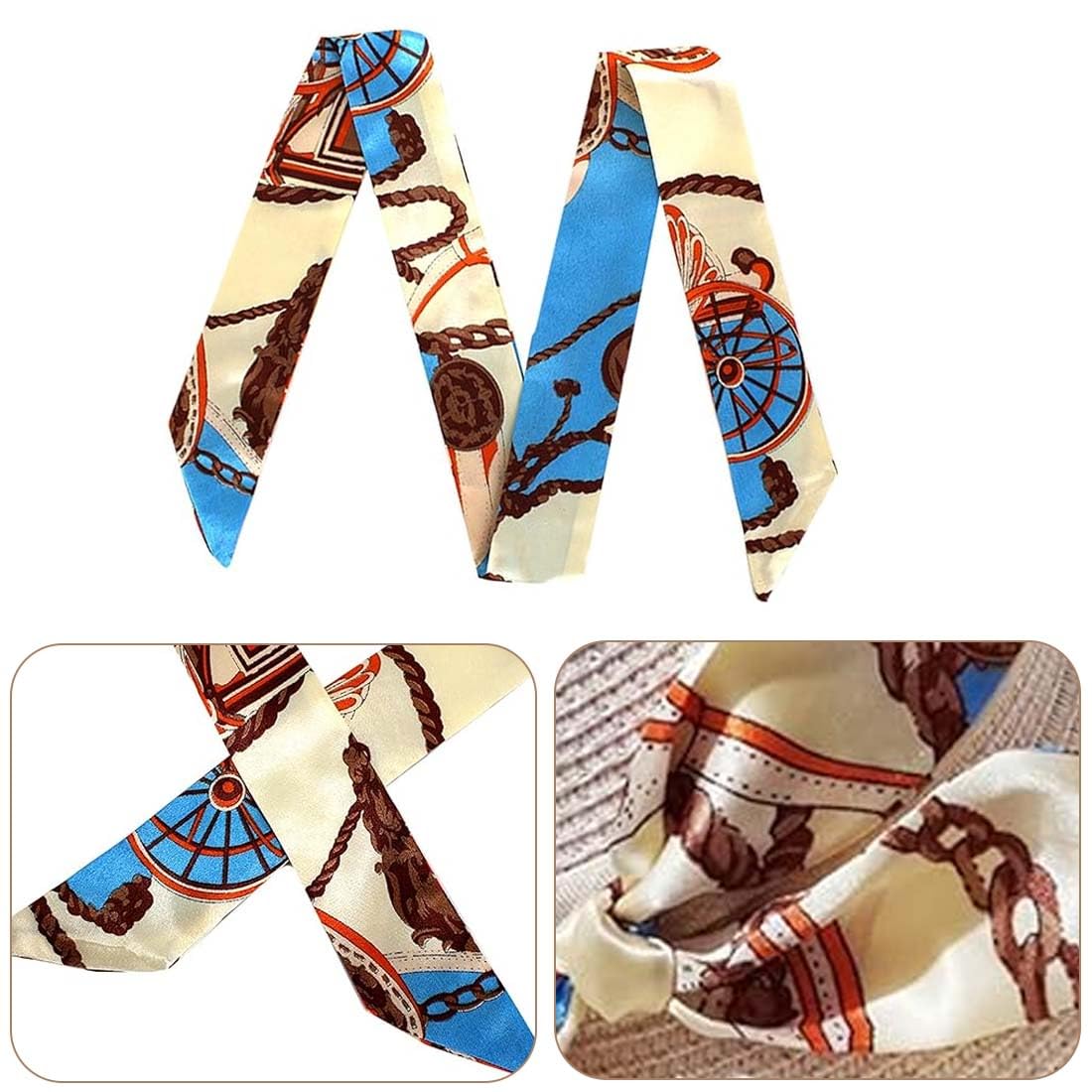 Lot De 6 Foulards Fins En Soie Pour Femme - Écharpes Polyvalentes 90x4 Cm - Accessoire Sac à Main & Coiffure