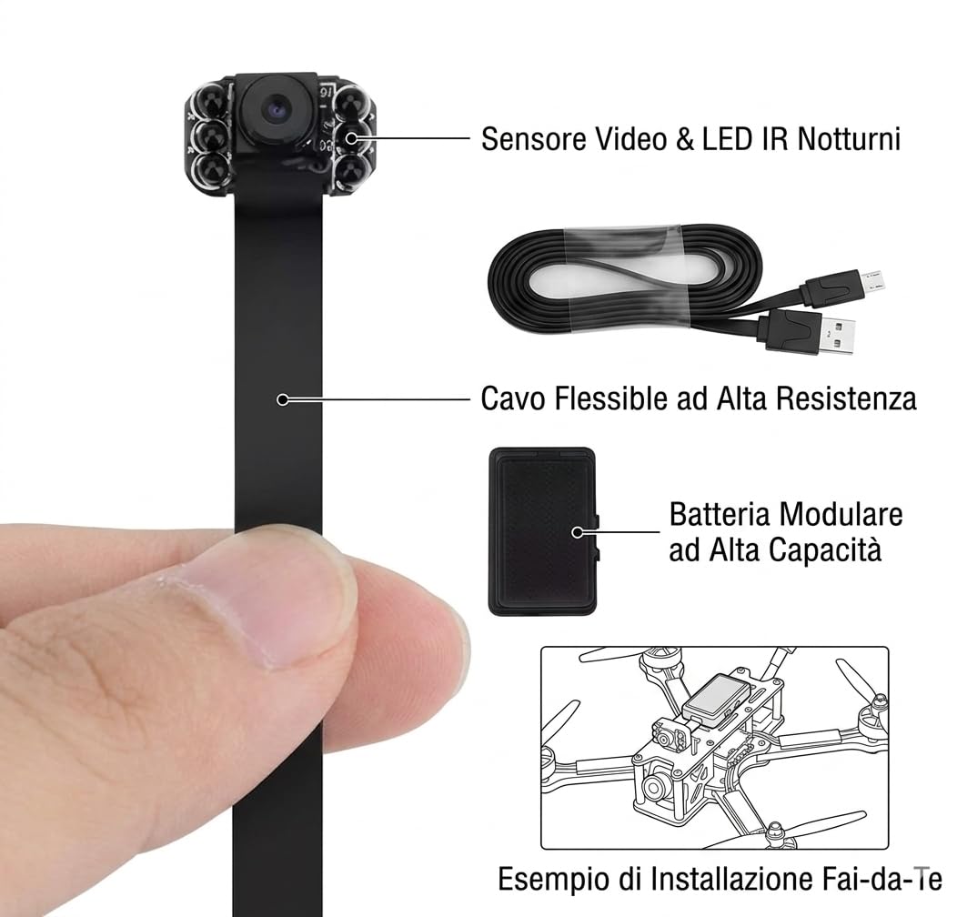 Mini Telecamera WiFi di Sorveglianza con Sensore di Movimento, Infrarossi con Batteria, Controllo da Smartphone, Visione Notturna Microcamera visione notturna 1080P