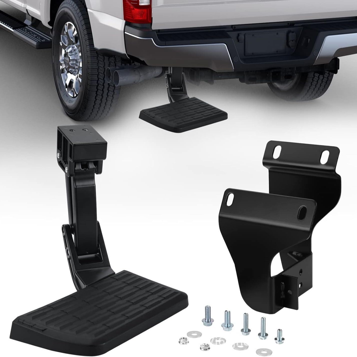 Retractable Rear Bumper Side Step Compatible with Ford F-150 2015–2020, Truck Bed Access Step with Mounting Hardware, Black