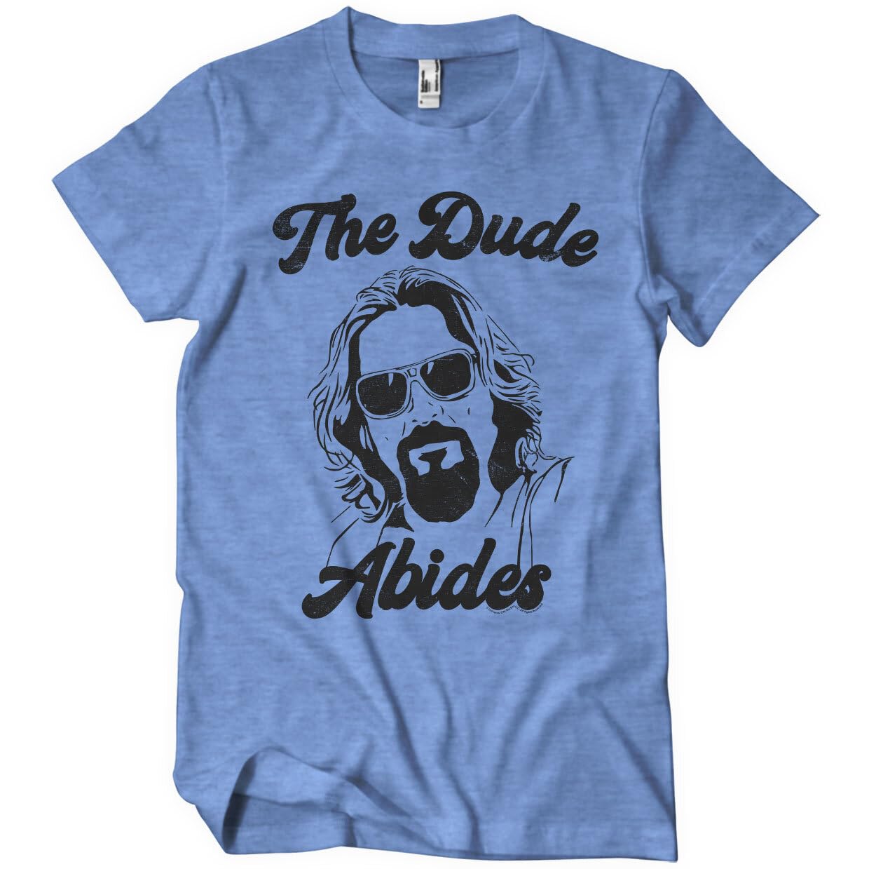 The Big Lebowski Officially Licensed The Dude Abides Mens T-Shirt (Blue-Heather), Large
