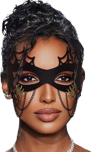 Nicute Máscara de cuero negro para mujer, máscara de calavera para mascarada, máscaras faciales de flores, máscara de Halloween, fiesta de cosplay,
