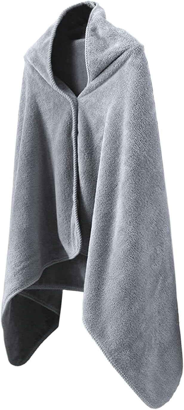 Men’s Wearable Hooded Bath Towel Poncho Soft Absorbent Microfiber Bathrobe Blanket Swimming Towel Cloak Spa Wrap Robe (Grey)