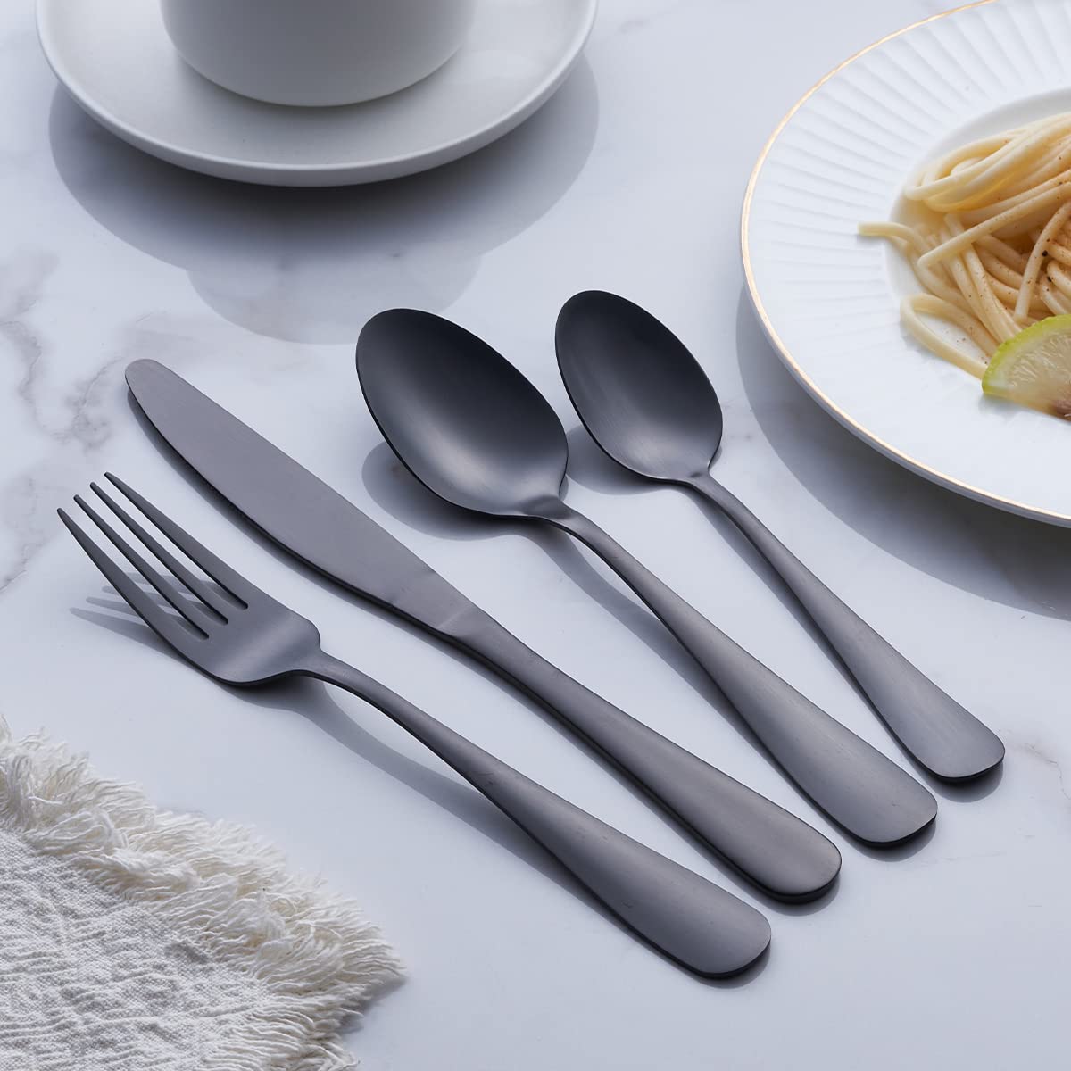 GoGeiLi Matte Black Silverware Set, 24-Piece Stainless Steel Satin Finish Flatware Cutlery Set, Service for 6, Dishwasher Safe - Image 2