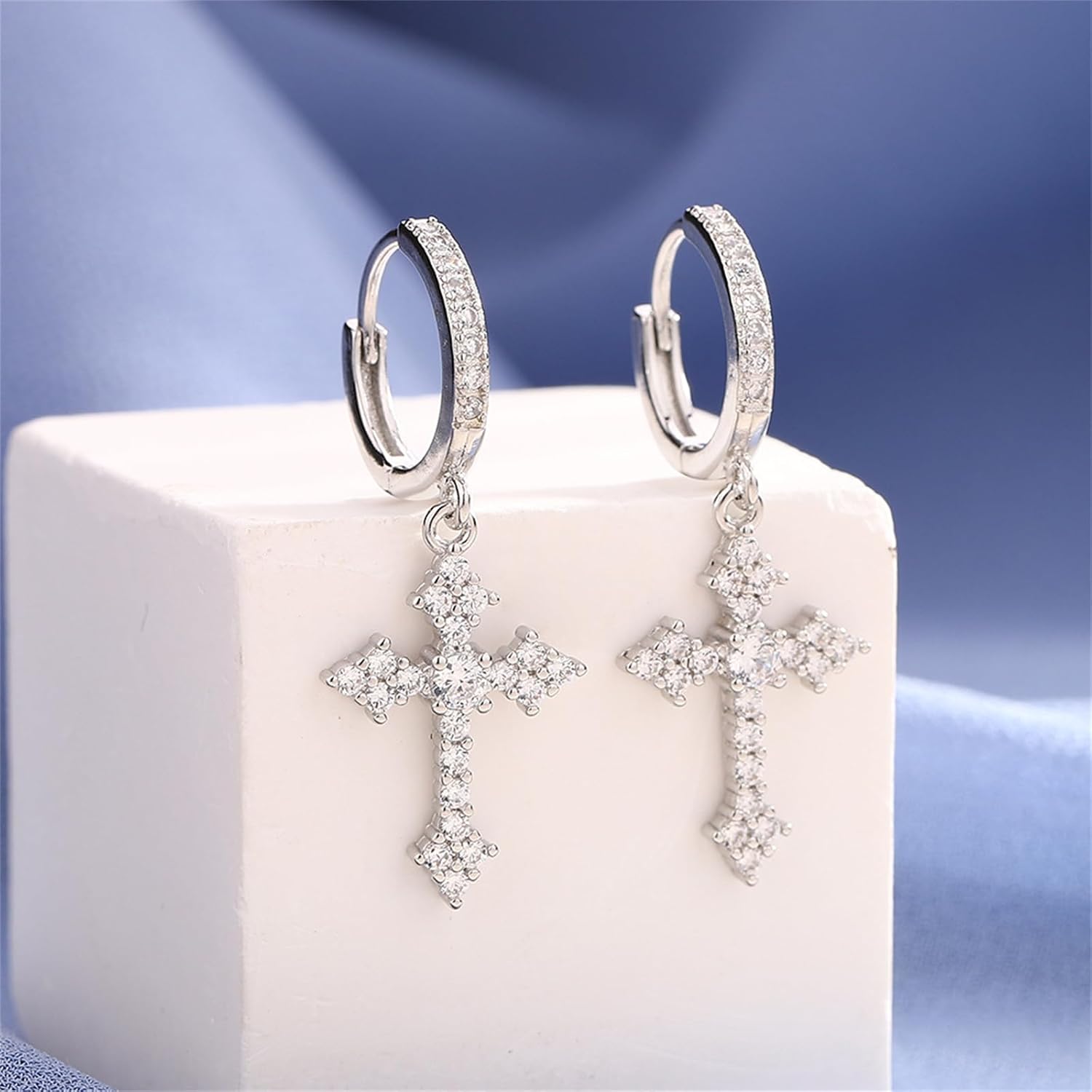 14K Gold Plated Cross Hoop Earrings for Women Cubic Zirconia Cross Drop Dangle Earrings Lightweight Diamond Cross Earrings Fashion Jewelry Gift - Image 7