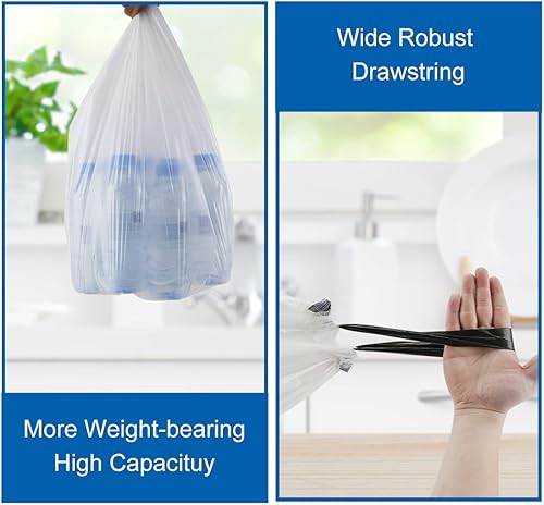 Miniatura 5 de JASINCESS Bolsas de basura pequeñas con cordón de 8 galones, bolsas de basura gruesas multiusos para la oficina en casa, cocina (transparente-60)