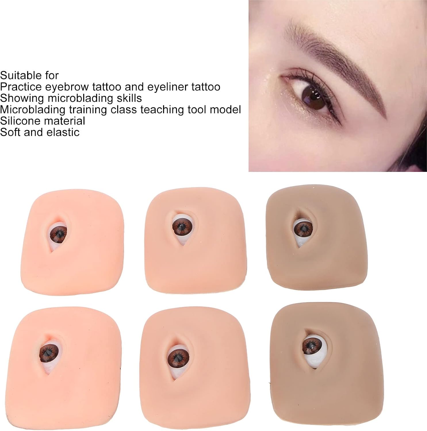 Dioche 3 Pairs Microblading Practice Skin, 3D Fake Eye Practice Skin Silicone Microblading Eyebrow Practice Skin for Beginner Makeup Makeup