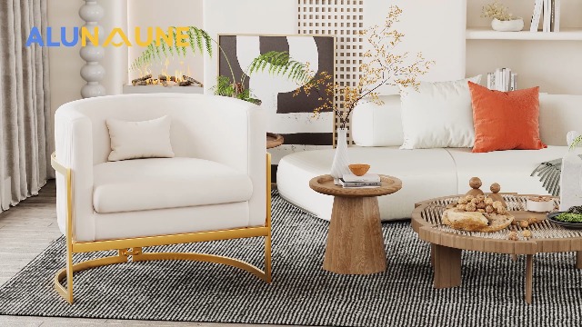 Sillón Barrel Tapizado Terciopelo Crema miniatura 7