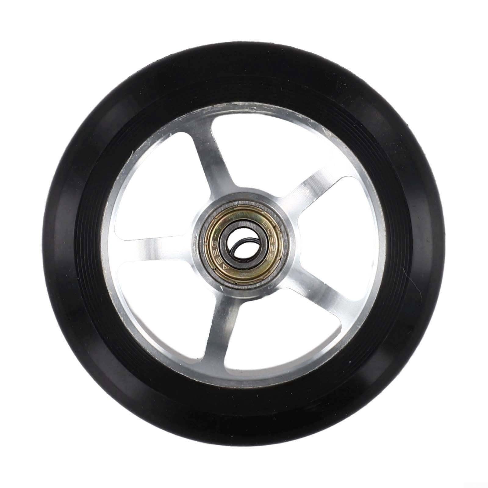 100mm Aluminum Alloy Scooter Wheels with Bearings for Extreme Skateboarding, High Elasticity Polyurethane Material (silver and black)