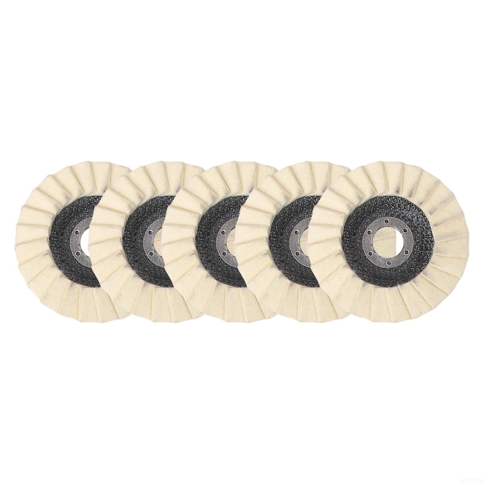 5Pcs Feltro di Lana Lucidatura Pad 115mm per Metallo Marmo Auto Cera Morbido Elastico Flip Dischi per Smerigliatrici Angolari Nessun segno di Rotazione Finitura Automotive Care Supplies Kit