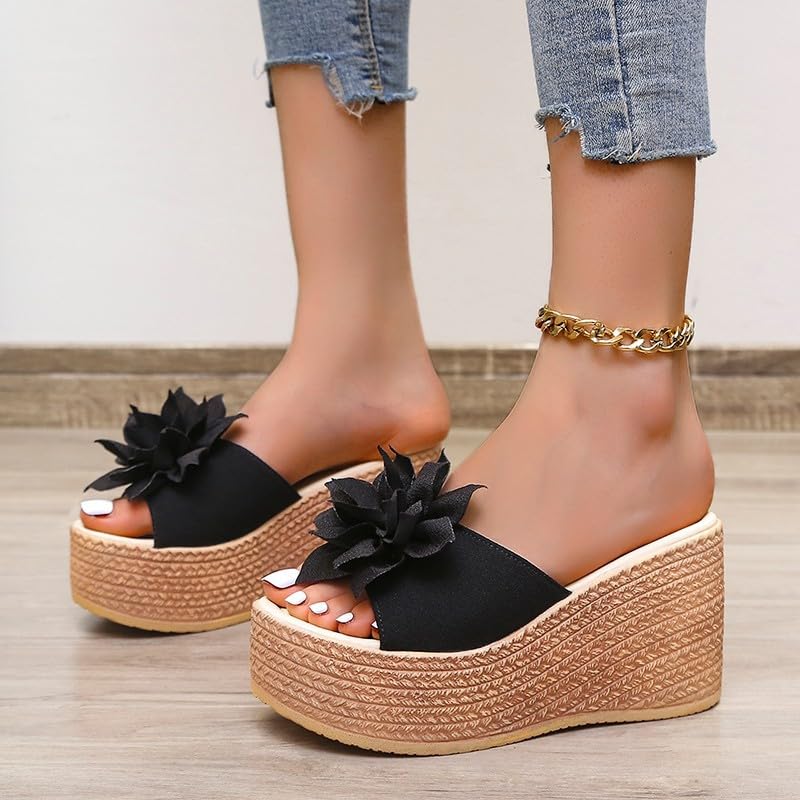 Womens Platform Sandals Trendy Flower Woven Wedge Sandals Heels Casual Slides Open Toe Sandal Slippers 20252