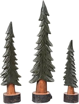 BLACK FOREST DECOR Wood Carved Pine Trees Set of 3 12" Hx20 Hx16 H