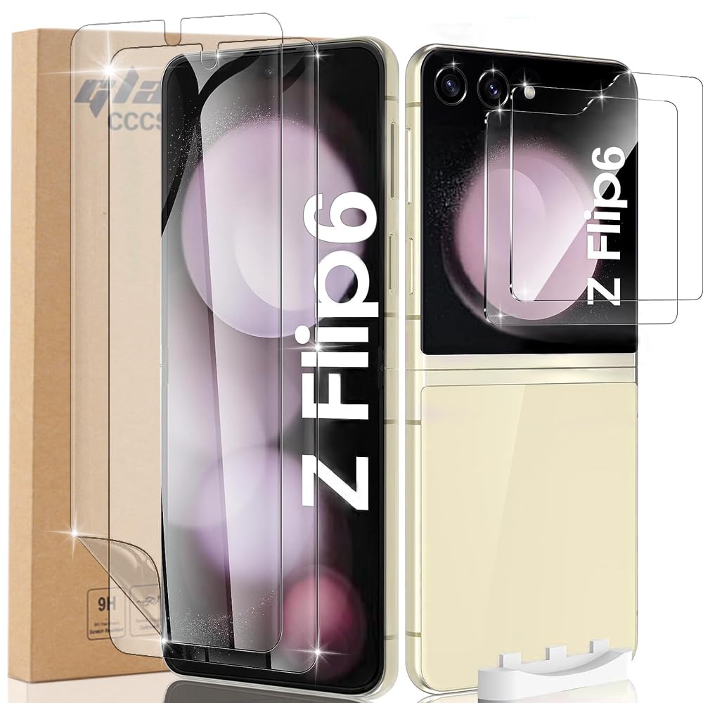 CYCFAIML for [2 Samsung Galaxy Z Flip 6 Front Small Screen Protector + 2 Flip 6 Inner Flexible Soft EPU Film] Case Friendly, Anti-Shatter, Bubble Free