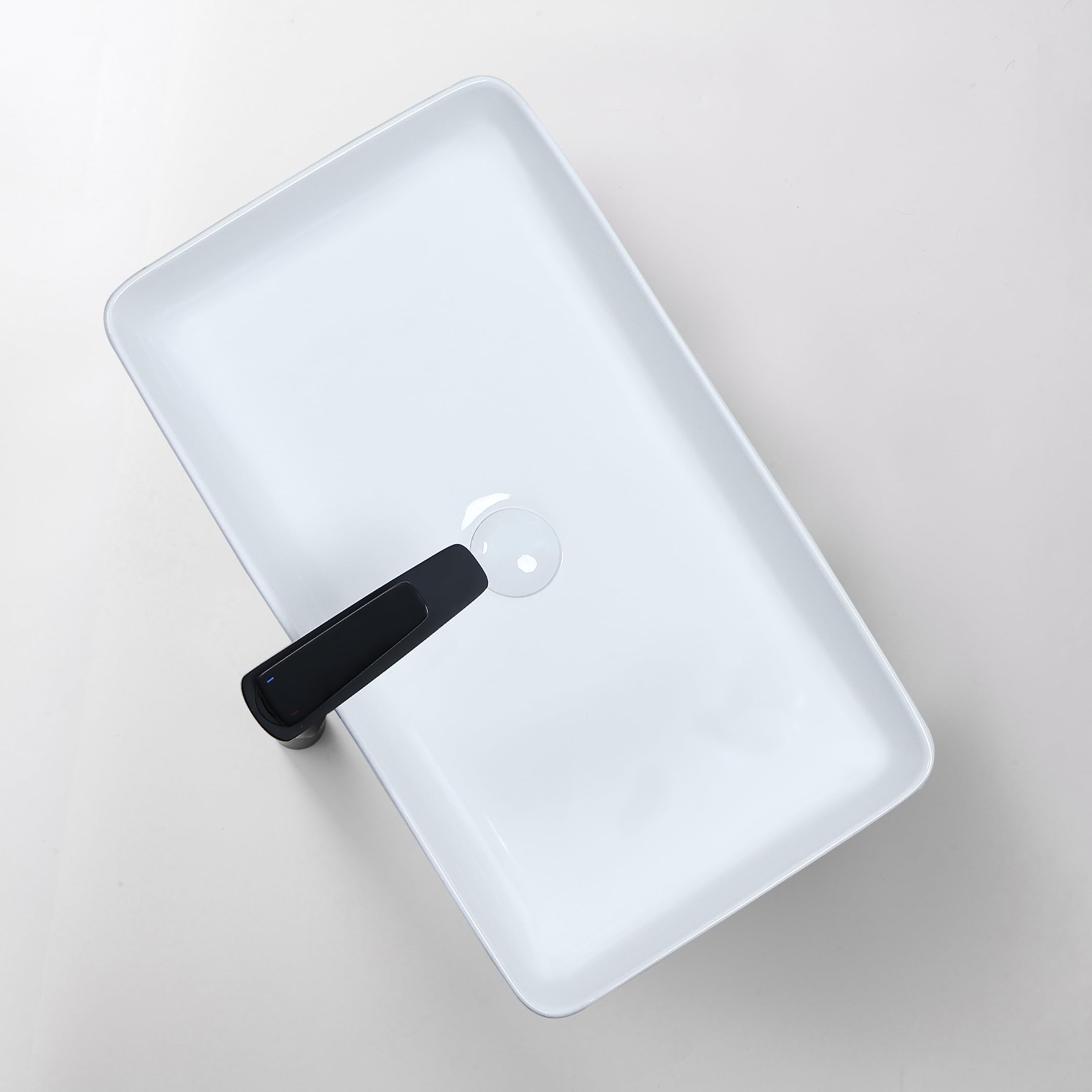 bathivy 24"x13" Rectangular Vessel Sink with Pop Up Drain, Bathroom Sink Above Counter, Modern Rectangle Bathroom Vessel Sink, White Vessel Sink for Bathroom, Countertop Ceramic Vessel Sink Art Basin